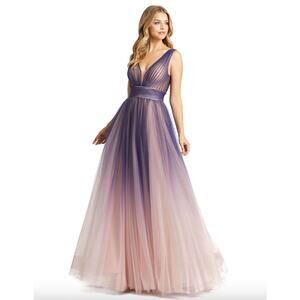 MAC DUGGAL Dress Size 4 Evening Gown Ombre Tulle Fit Flare Pink Purple NEW